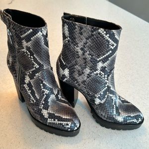 All Saints Ana Bootie.Black/White Snake, worn only twice